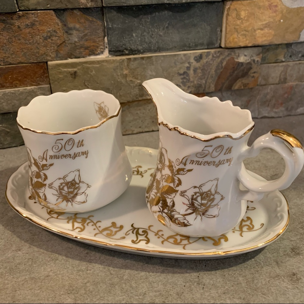 Vtg 1983 ROYAL CROWN Arnart Imports 50TH ANNIVERSARY Creamer Sugar Serving Tray